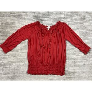 Allyson Whitmore Top Womens XL Red Polyester Off Shoulder 3/4 Sleeve Smocked